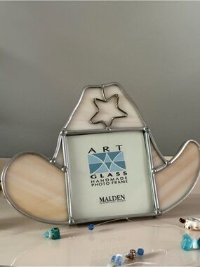 Malden Art Glass Cream and White Stained Glass Cowboy Hat Frame